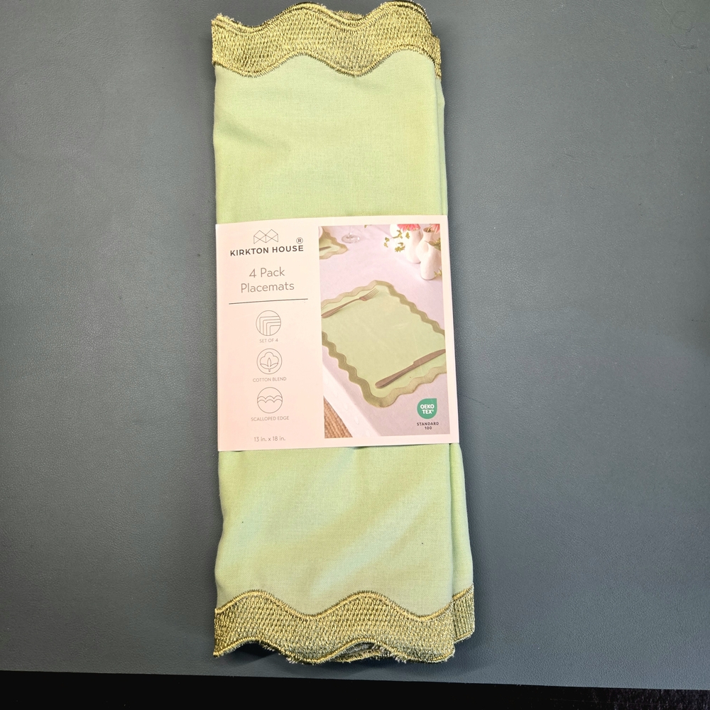 Kirkton House Green Placemats with Gold Trim